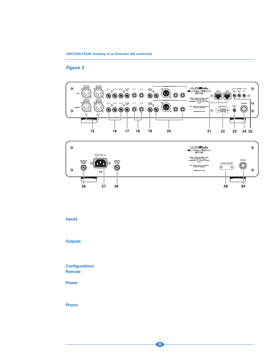 Figure 3: back panel | Krell Industries 202 User Manual | Page 22 / 48