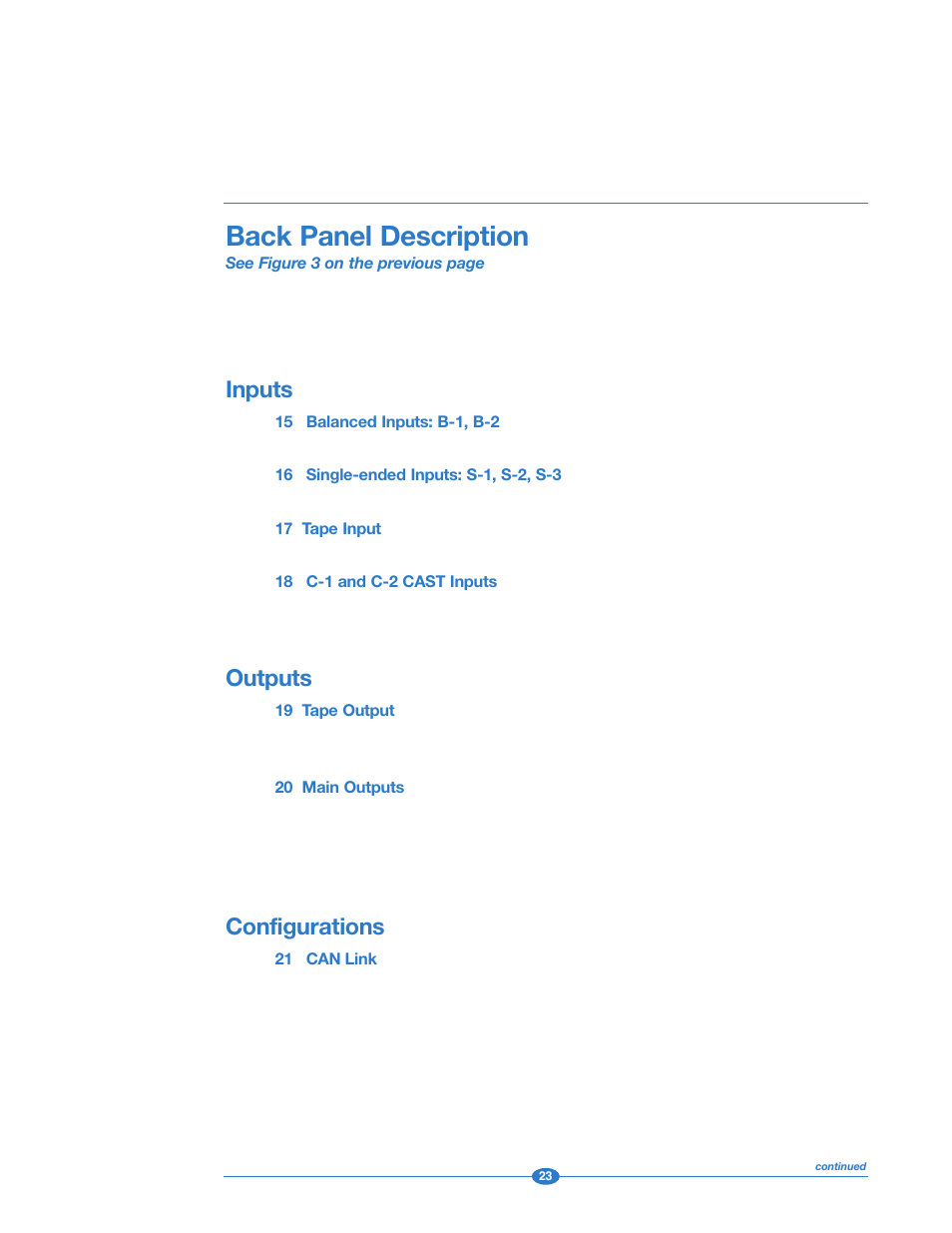 Back panel description, Inputs, Outputs | Configurations | Krell Industries 202 User Manual | Page 23 / 48