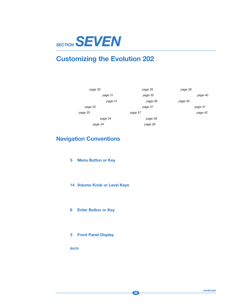 Section seven: customizing, Navigation conventions, Customizing the | Evolution 202, Customizing the evolution 202, Mation, see, Seven | Krell Industries 202 User Manual | Page 29 / 48