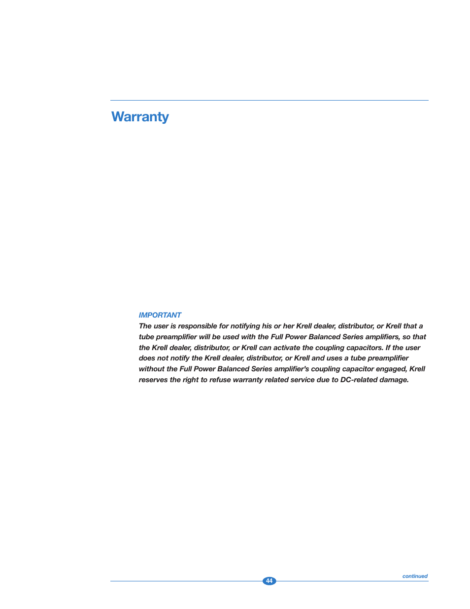 Warranty | Krell Industries 202 User Manual | Page 44 / 48