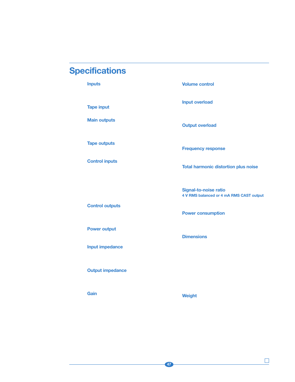 Specifications | Krell Industries 202 User Manual | Page 47 / 48