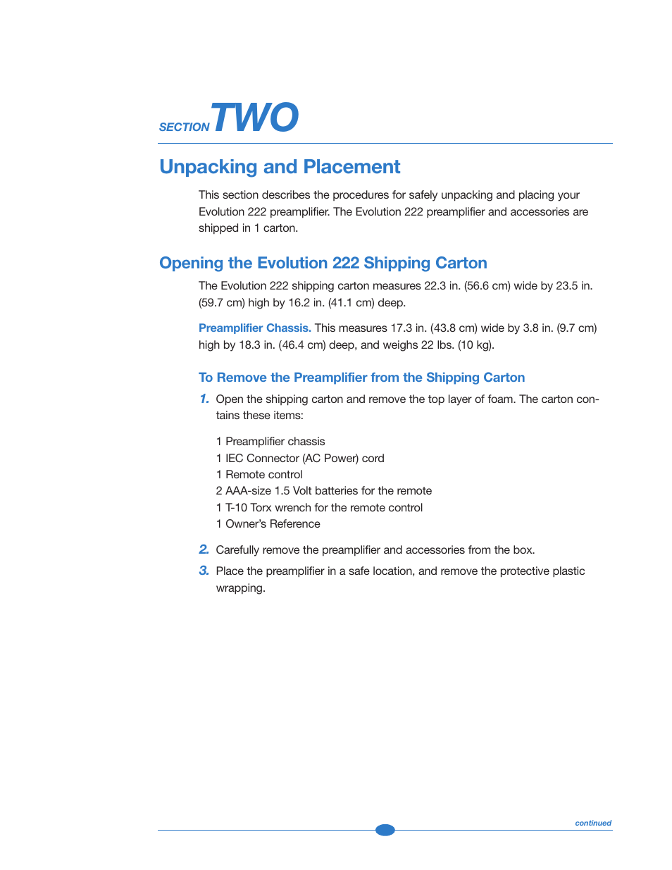 Section two: unpacking and placement, Opening the shipping carton, Opening the evolution 222 shipping carton | Unpacking and placement | Krell Industries 222 User Manual | Page 11 / 48