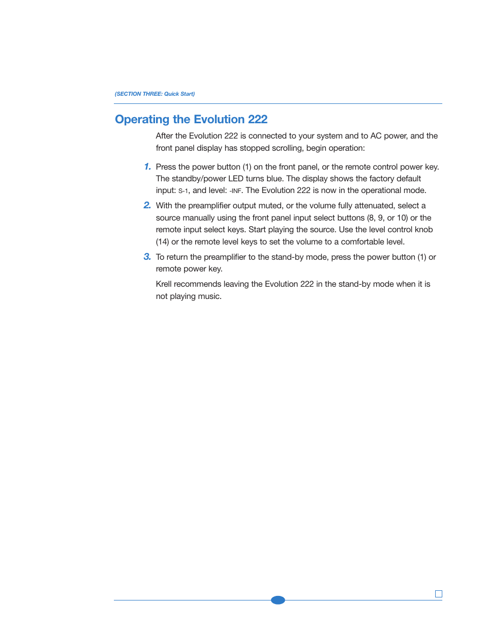 Operating the evolution 222 | Krell Industries 222 User Manual | Page 14 / 48