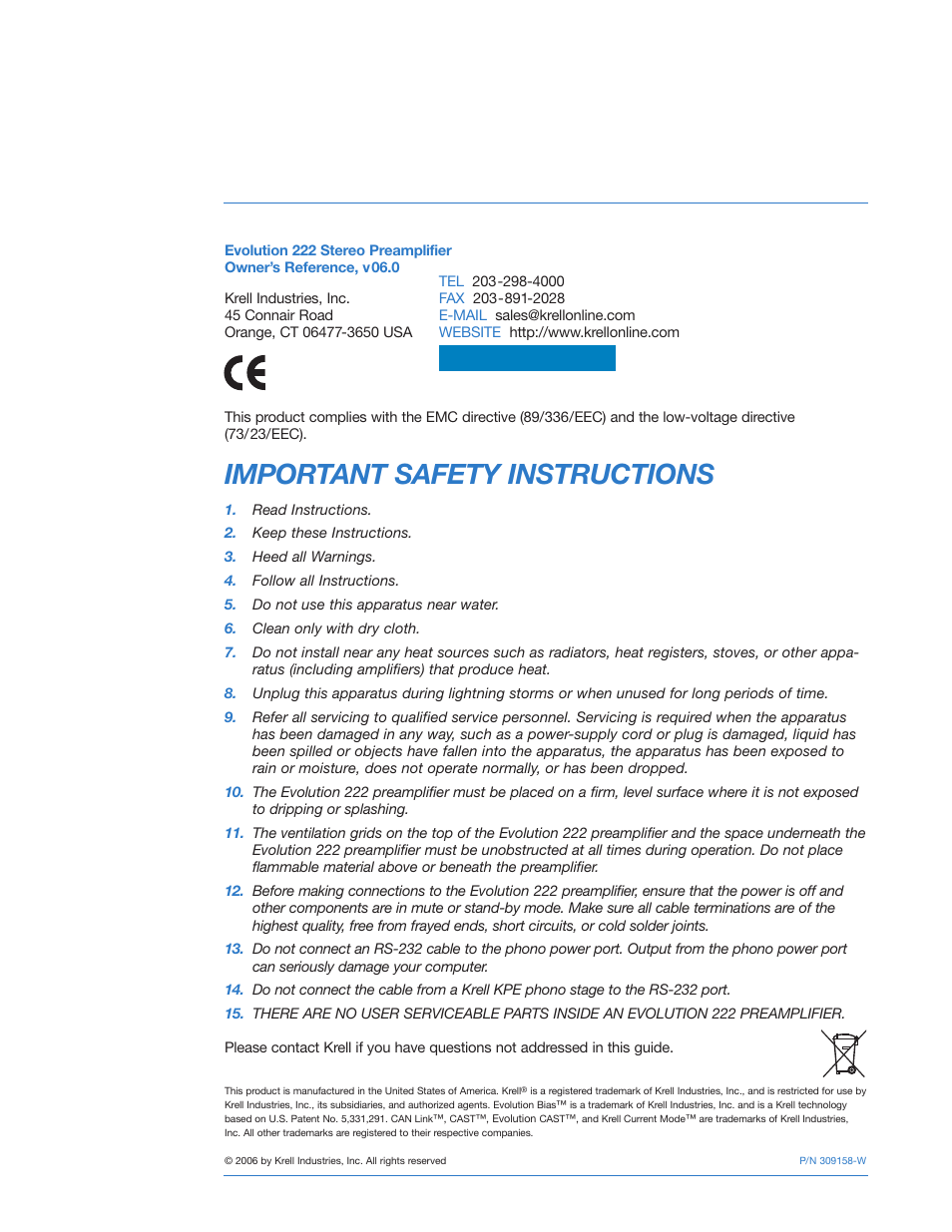 Safety instructions, Important safety instructions, Go to website | Krell Industries 222 User Manual | Page 2 / 48