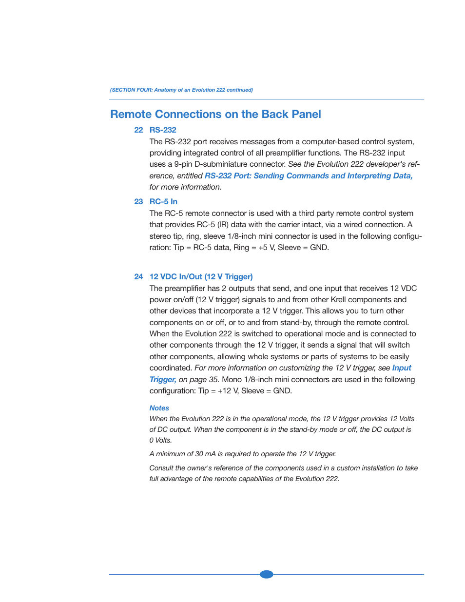 Remote connections on the back panel | Krell Industries 222 User Manual | Page 24 / 48