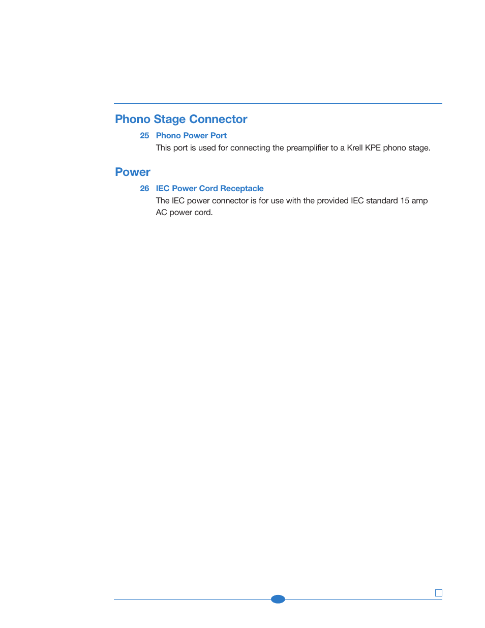 Phono stage connector, Power | Krell Industries 222 User Manual | Page 25 / 48