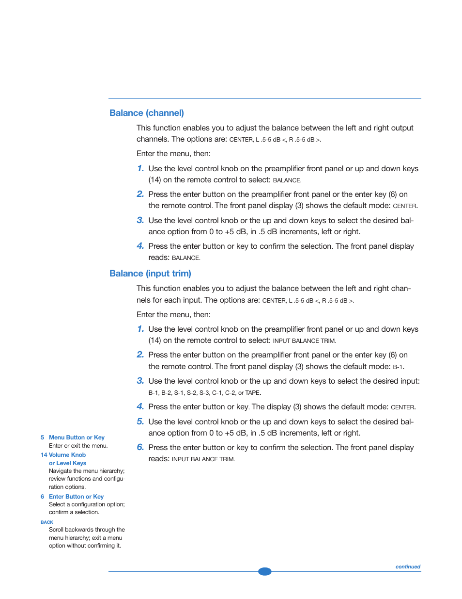 Balance (channel), Balance (input trim) | Krell Industries 222 User Manual | Page 31 / 48