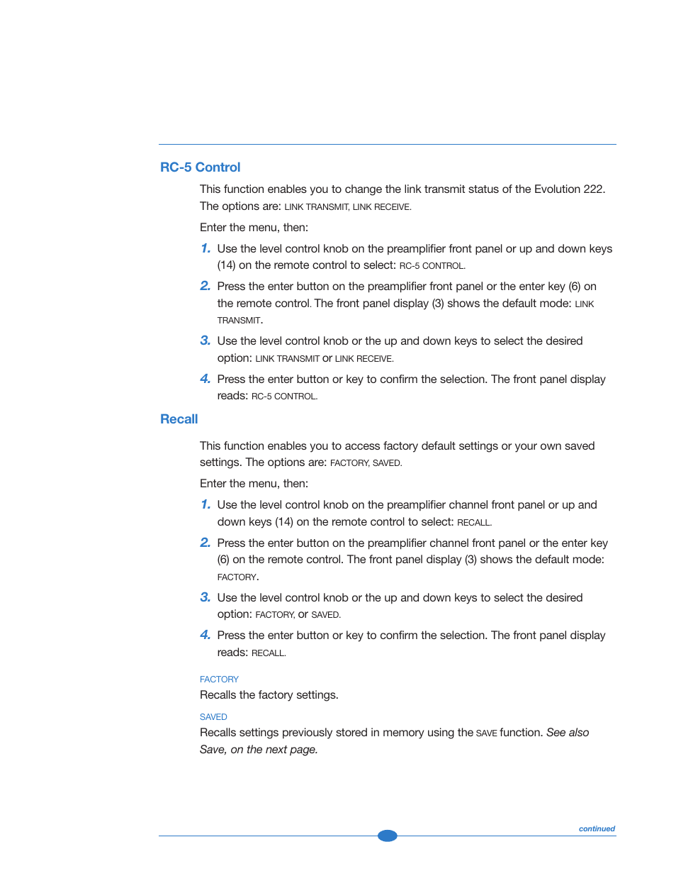 Rc-5 control, Recall | Krell Industries 222 User Manual | Page 39 / 48