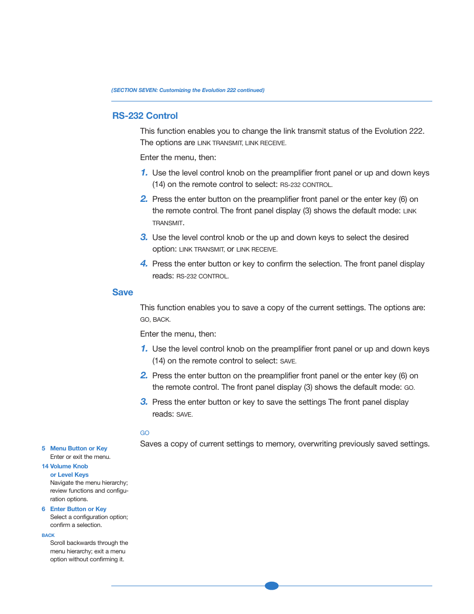 Rs-232 control, Save | Krell Industries 222 User Manual | Page 40 / 48