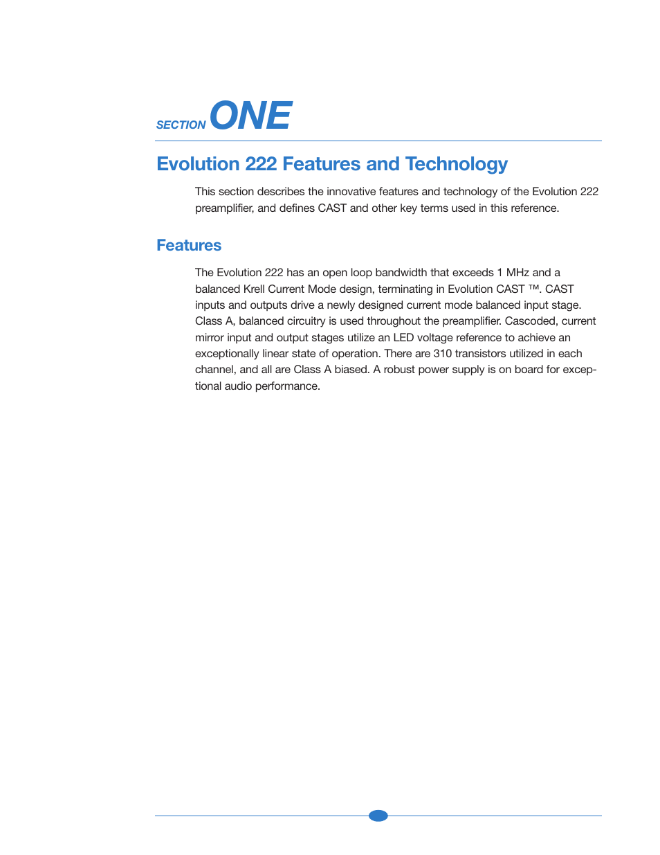 Section one: features and technology, Features, Features, revolutionar | Evolution 222 features and technology | Krell Industries 222 User Manual | Page 6 / 48