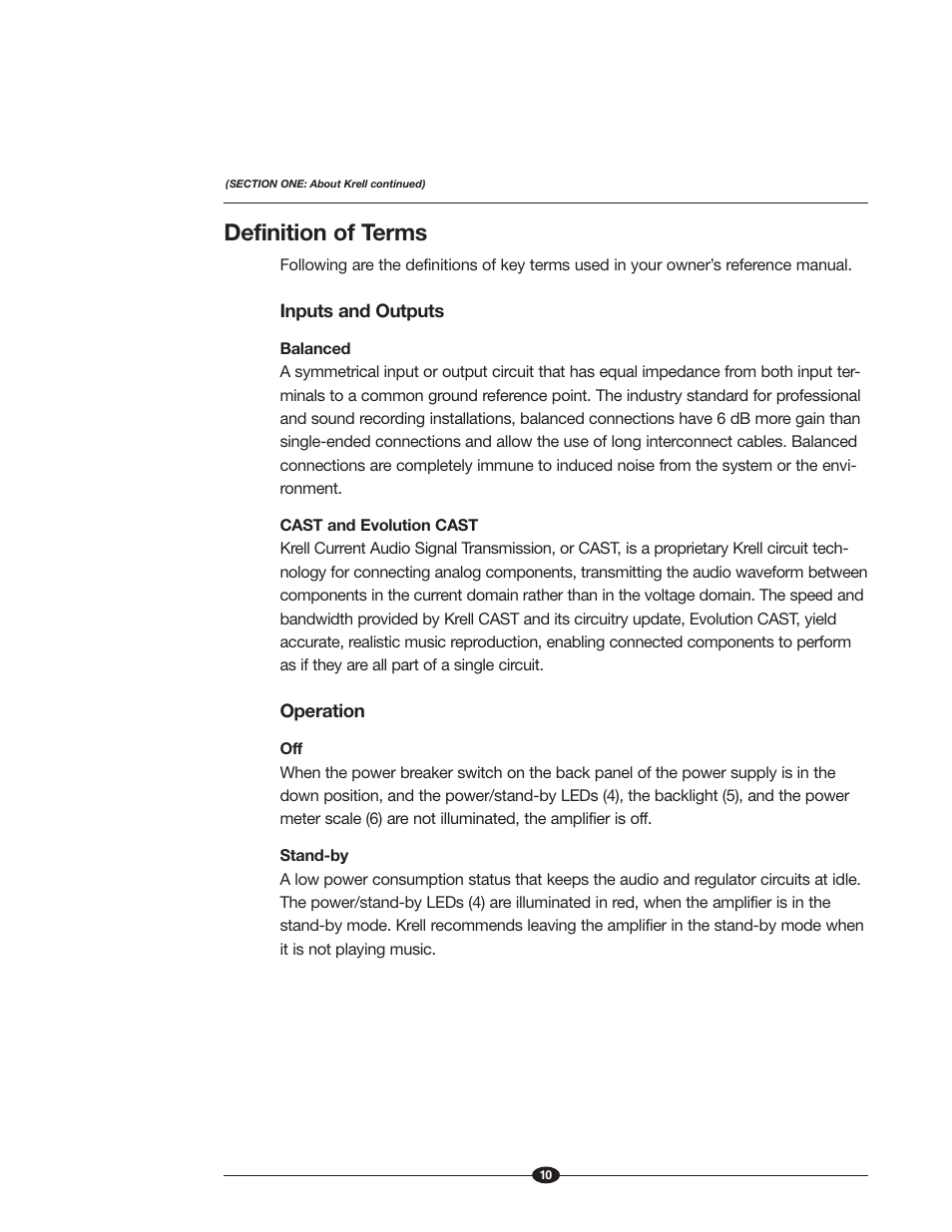 Definition of terms | Krell Industries Evolution One User Manual | Page 14 / 35