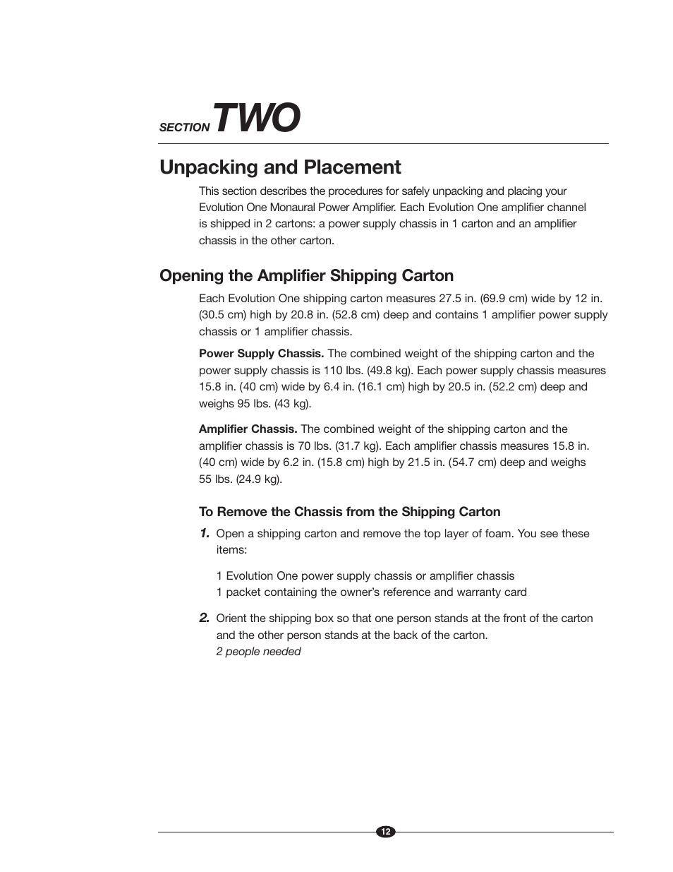 Unpacking and placement, Opening the amplifier shipping carton | Krell Industries Evolution One User Manual | Page 16 / 35