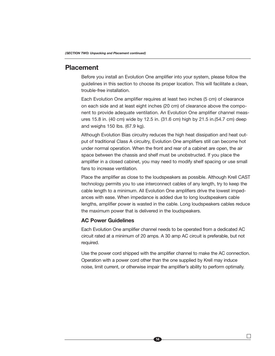 Placement | Krell Industries Evolution One User Manual | Page 18 / 35