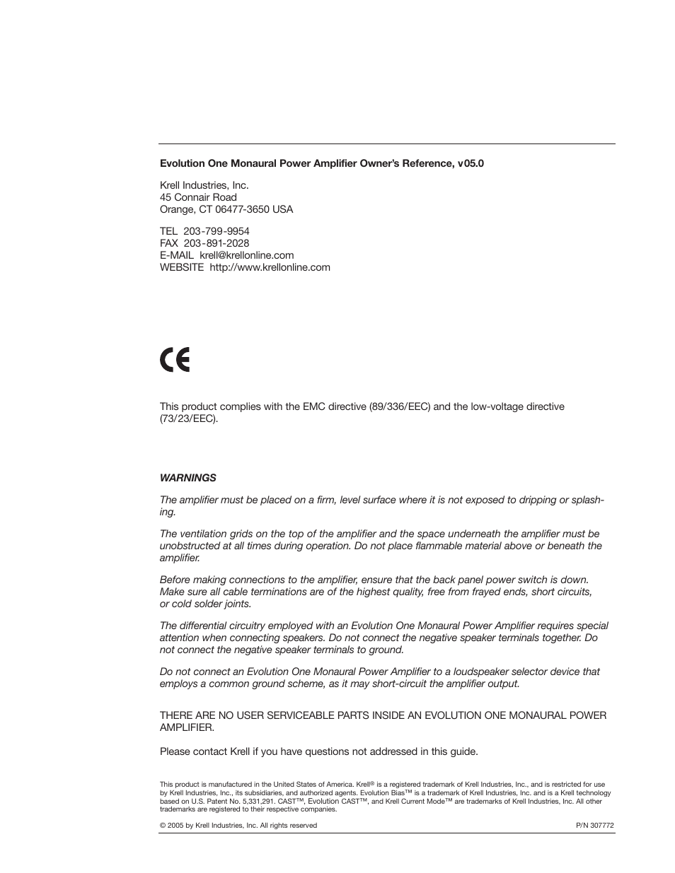 Krell Industries Evolution One User Manual | Page 2 / 35