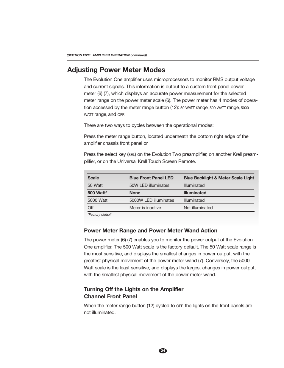 Adjusting power meter modes | Krell Industries Evolution One User Manual | Page 28 / 35