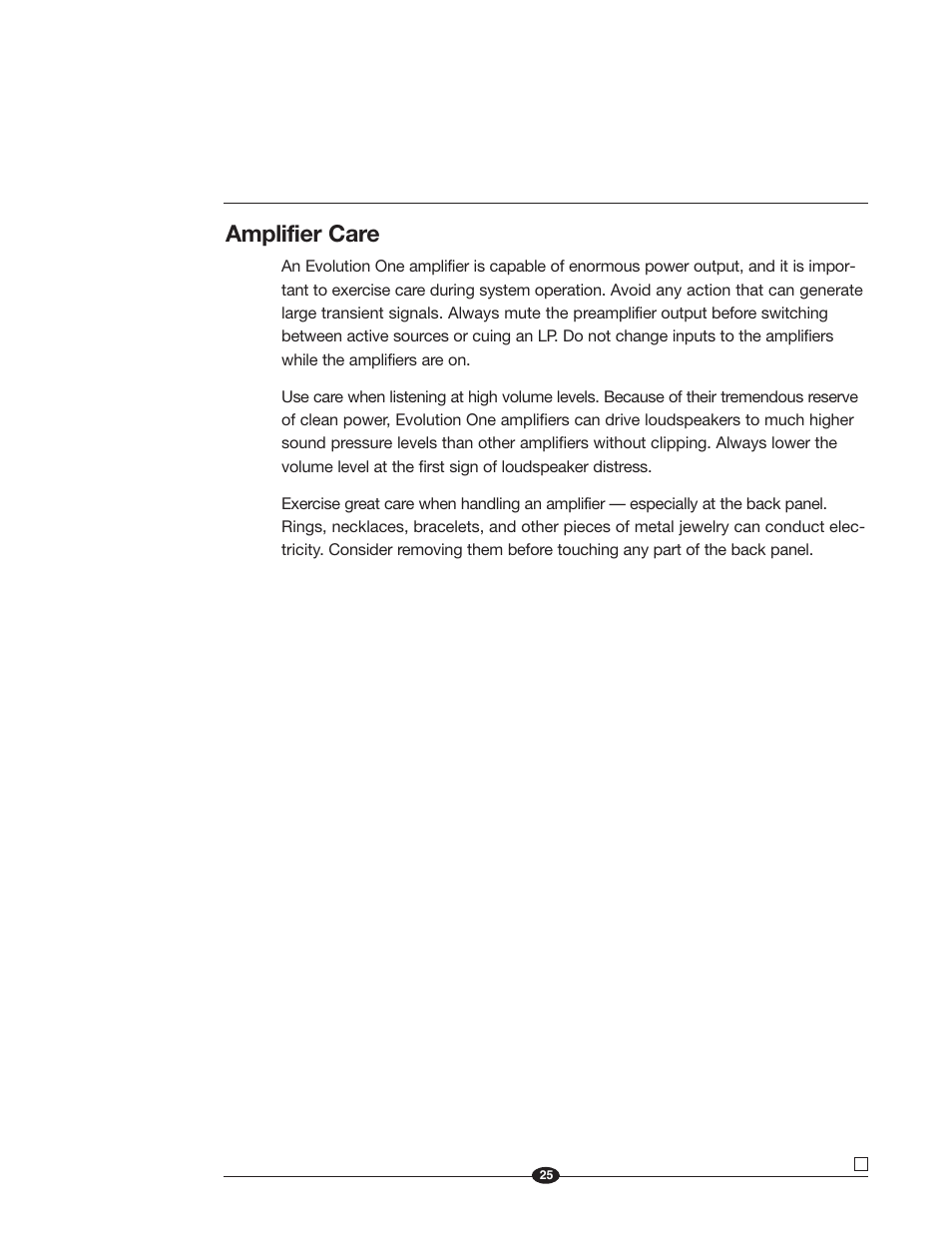 Amplifier care | Krell Industries Evolution One User Manual | Page 29 / 35
