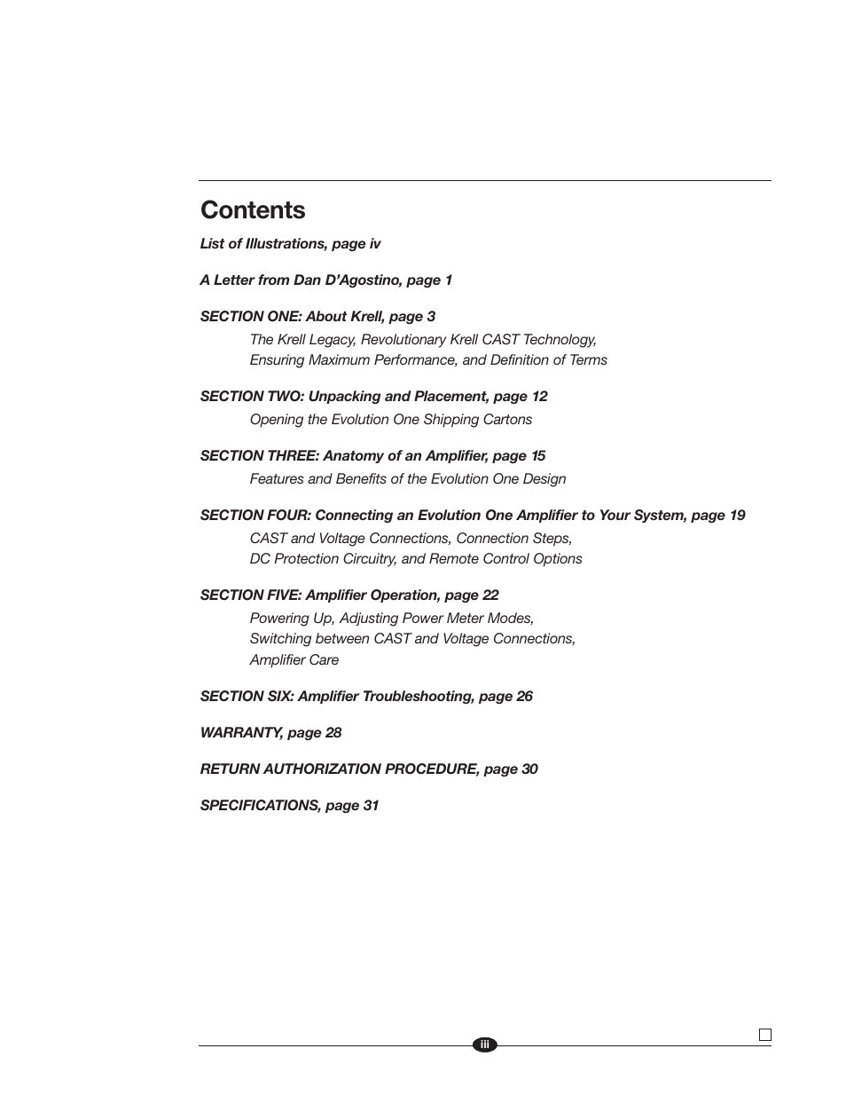 Krell Industries Evolution One User Manual | Page 3 / 35