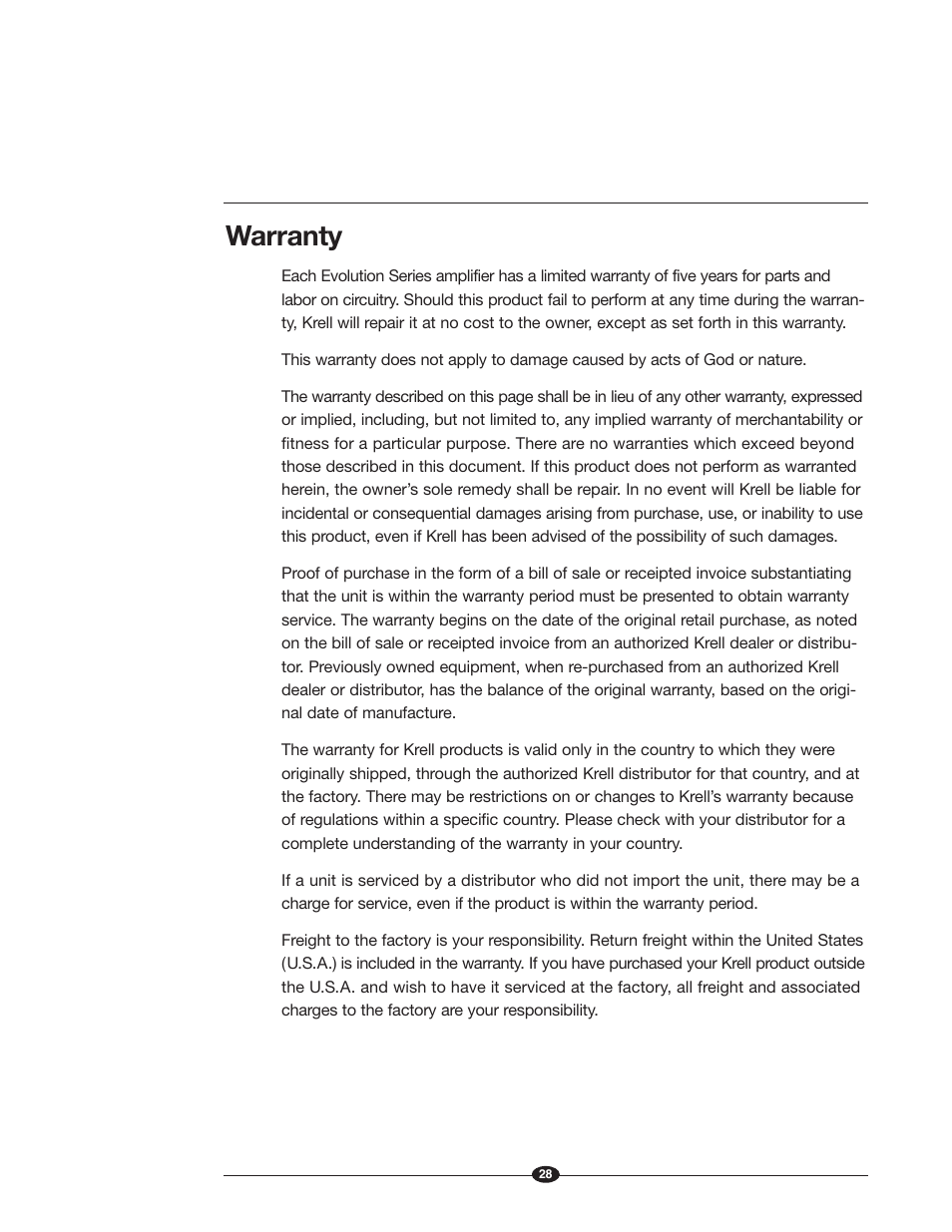 Warranty | Krell Industries Evolution One User Manual | Page 32 / 35