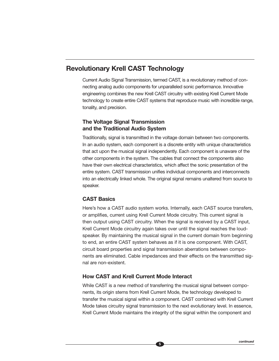 Revolutionary krell cast technology | Krell Industries Evolution One User Manual | Page 9 / 35