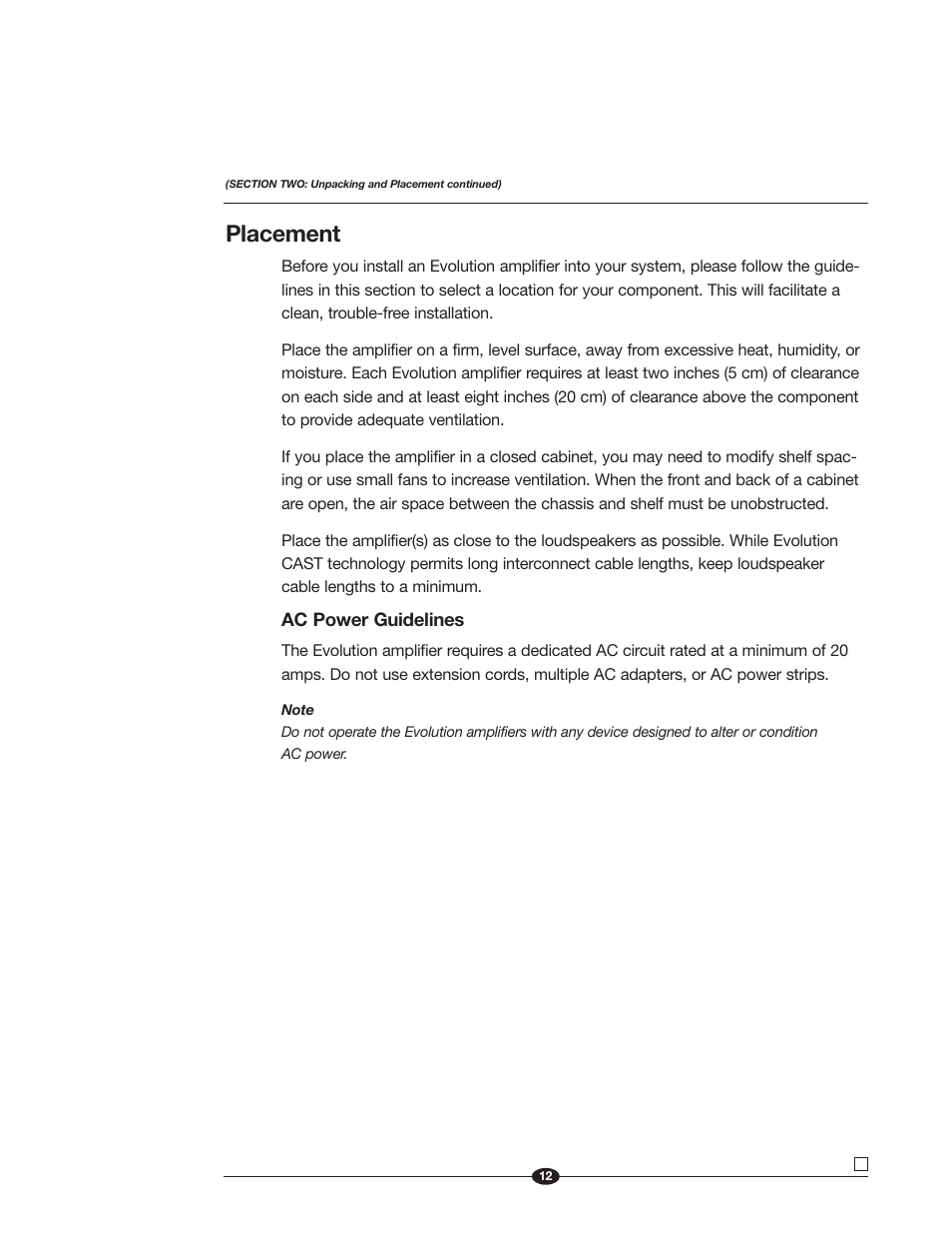 Placement | Krell Industries Evolution 600 User Manual | Page 12 / 34