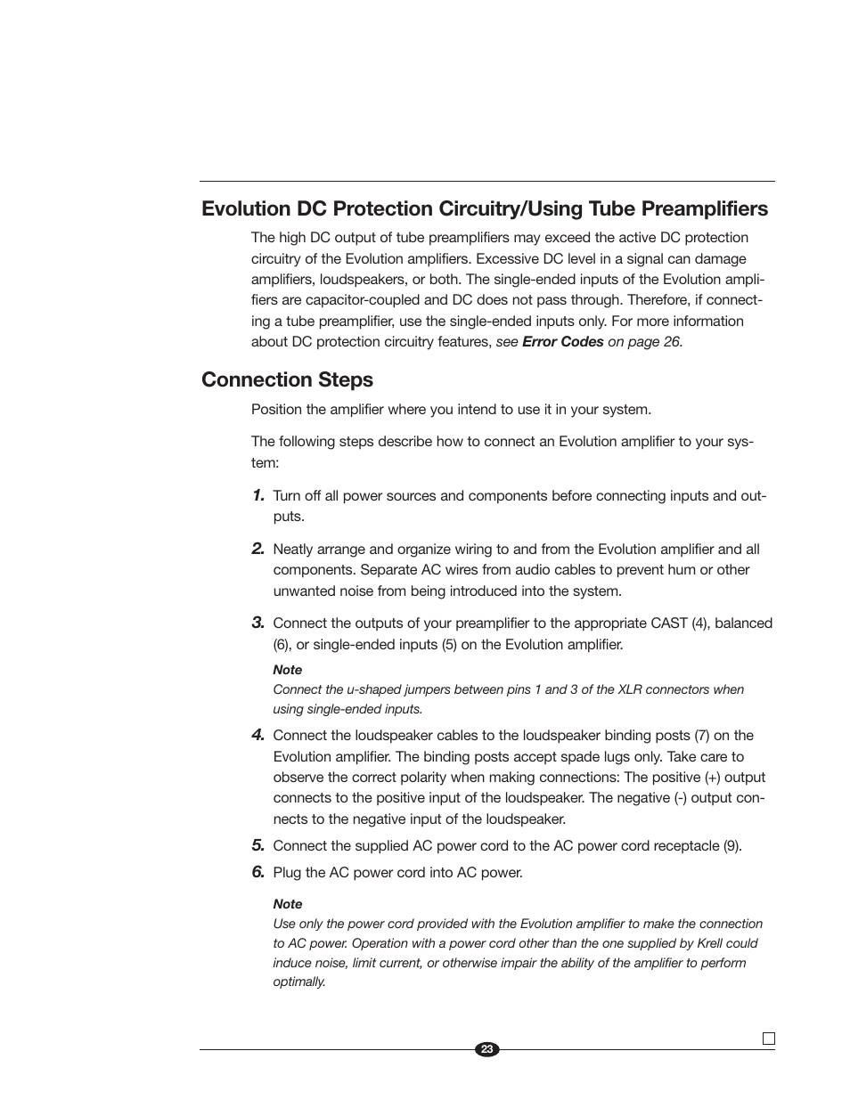 Connection steps | Krell Industries Evolution 600 User Manual | Page 23 / 34