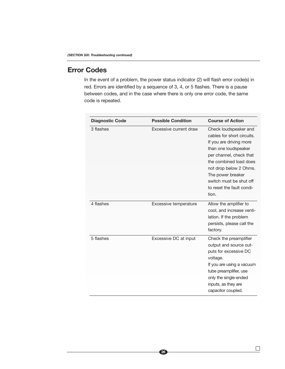 Error codes | Krell Industries Evolution 600 User Manual | Page 26 / 34