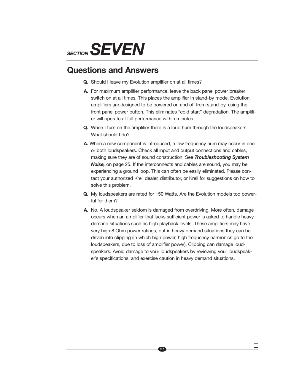 Seven, Questions and answers | Krell Industries Evolution 600 User Manual | Page 27 / 34