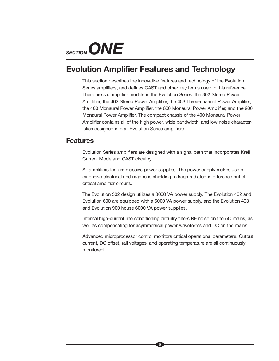 Evolution amplifier features and technology, Features | Krell Industries Evolution 600 User Manual | Page 6 / 34