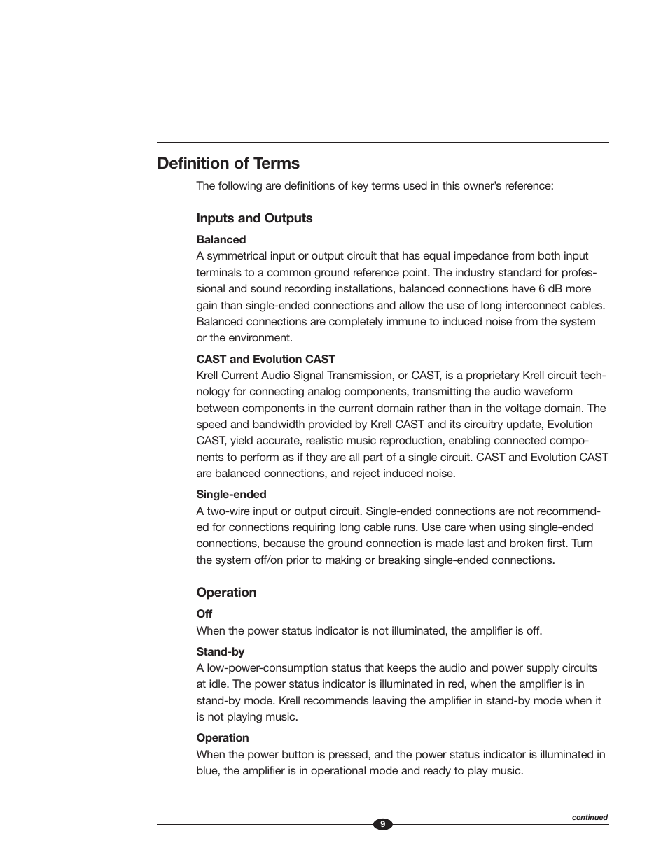 Definition of terms | Krell Industries Evolution 600 User Manual | Page 9 / 34