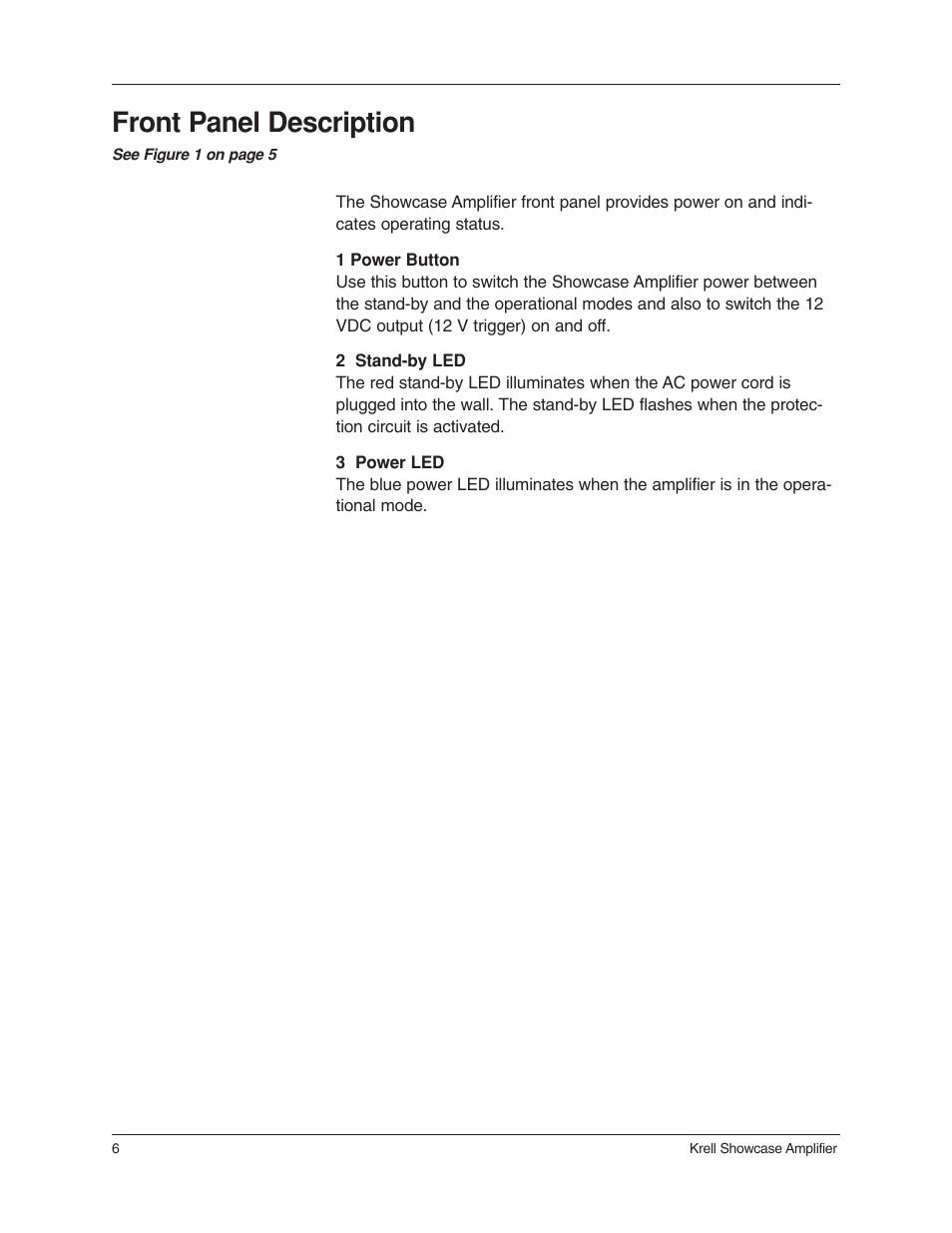 Front panel description | Krell Industries 6 User Manual | Page 10 / 22