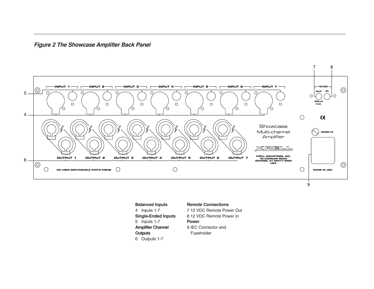 Figure 2 the showcase amplifier back panel, Showcase | Krell Industries 6 User Manual | Page 11 / 22