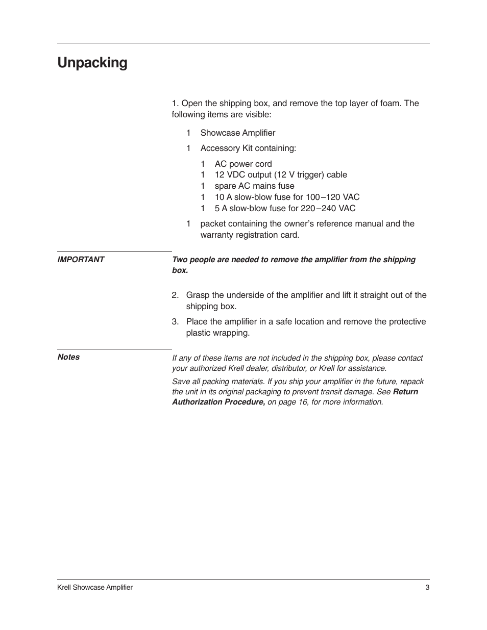 Unpacking | Krell Industries 6 User Manual | Page 7 / 22