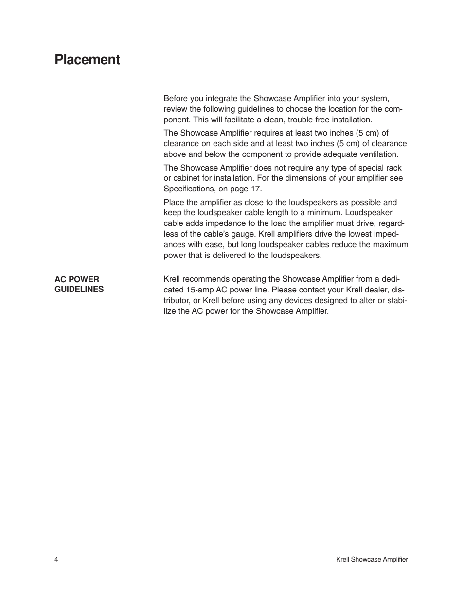 Placement | Krell Industries 6 User Manual | Page 8 / 22
