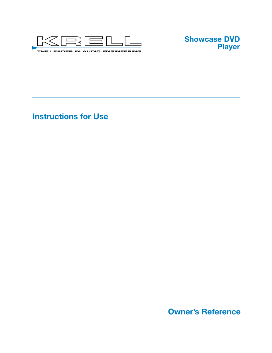 Krell Industries DVD Player User Manual | 73 pages