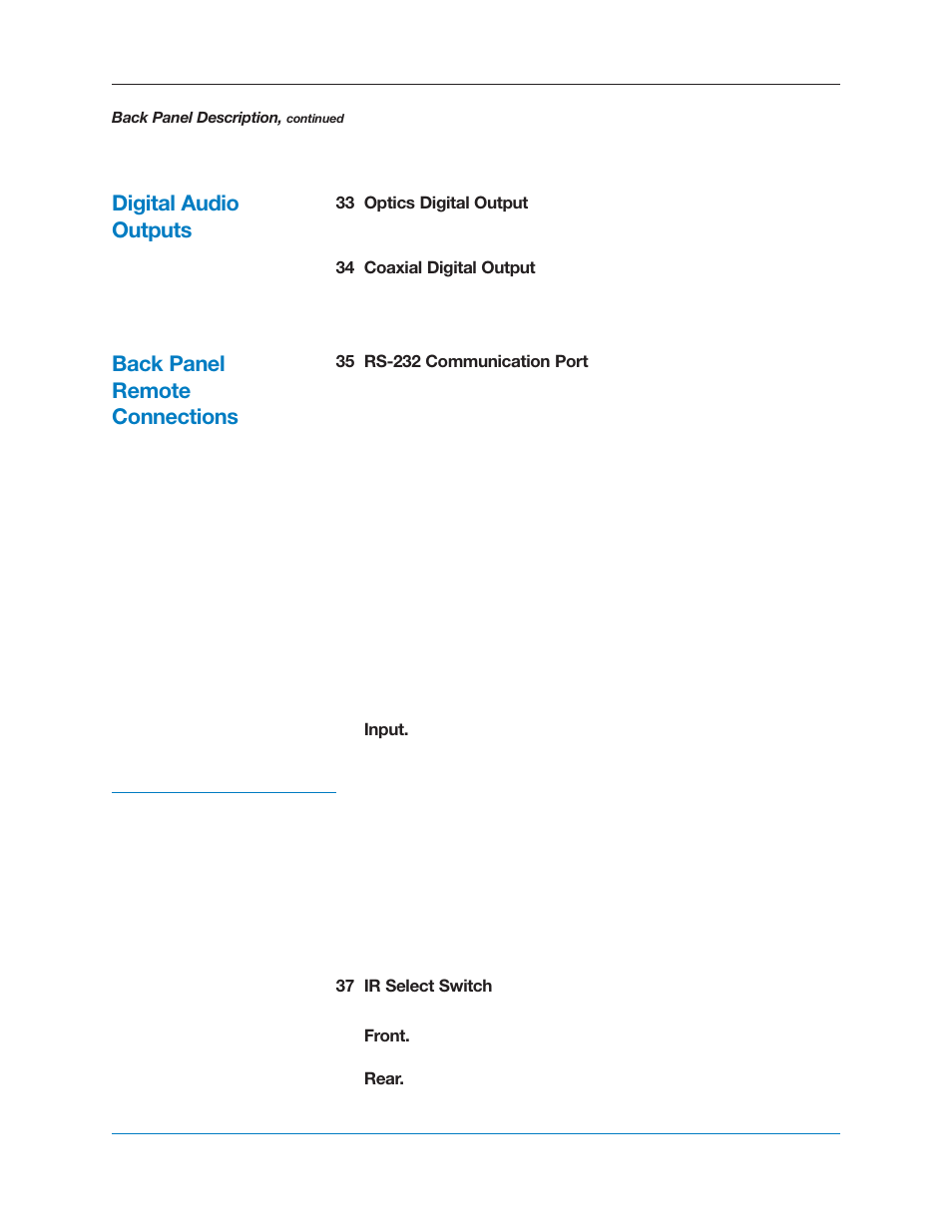 Back panel remote connections, Digital audio outputs | Krell Industries DVD Player User Manual | Page 20 / 73