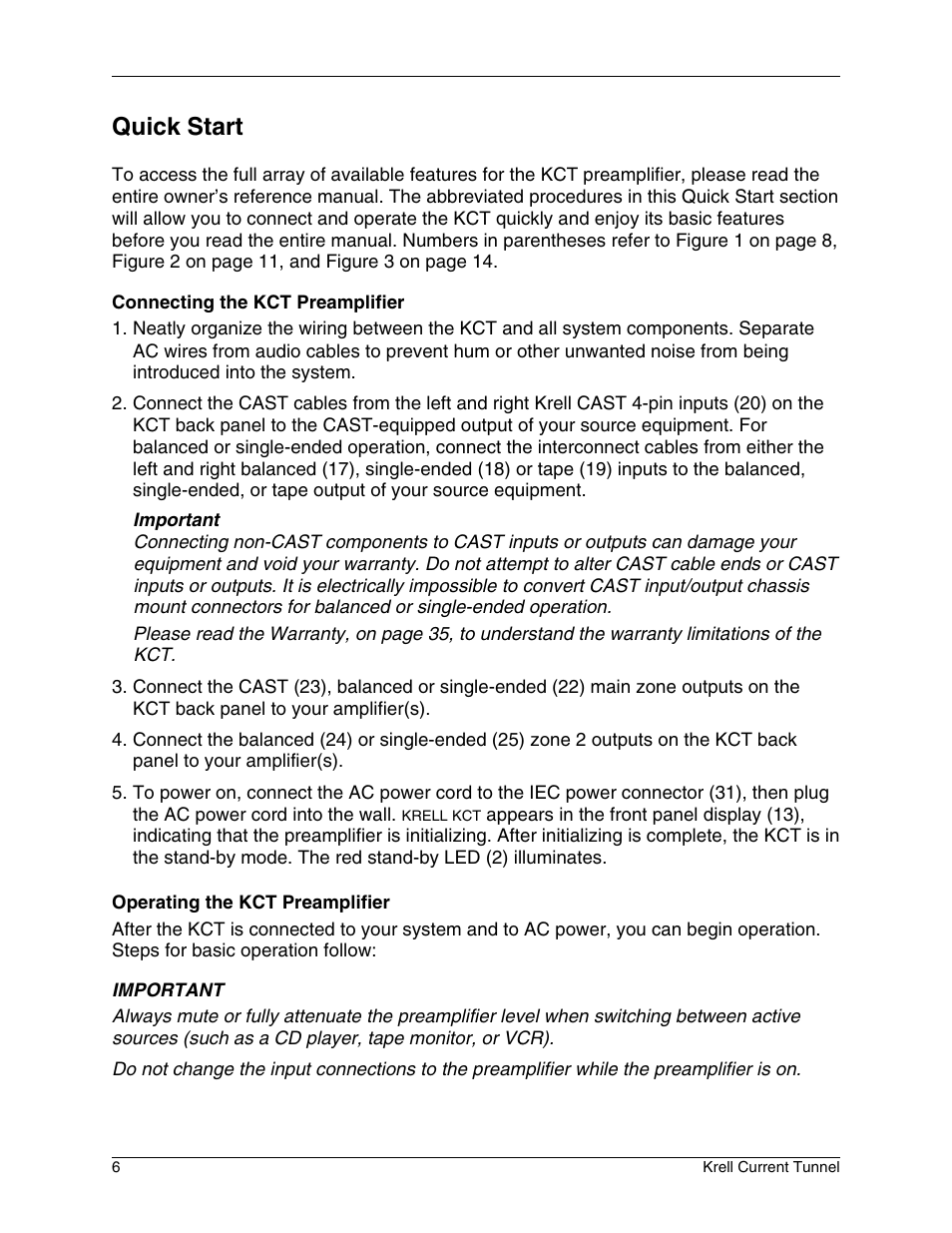 Quick start | Krell Industries KCT User Manual | Page 10 / 44