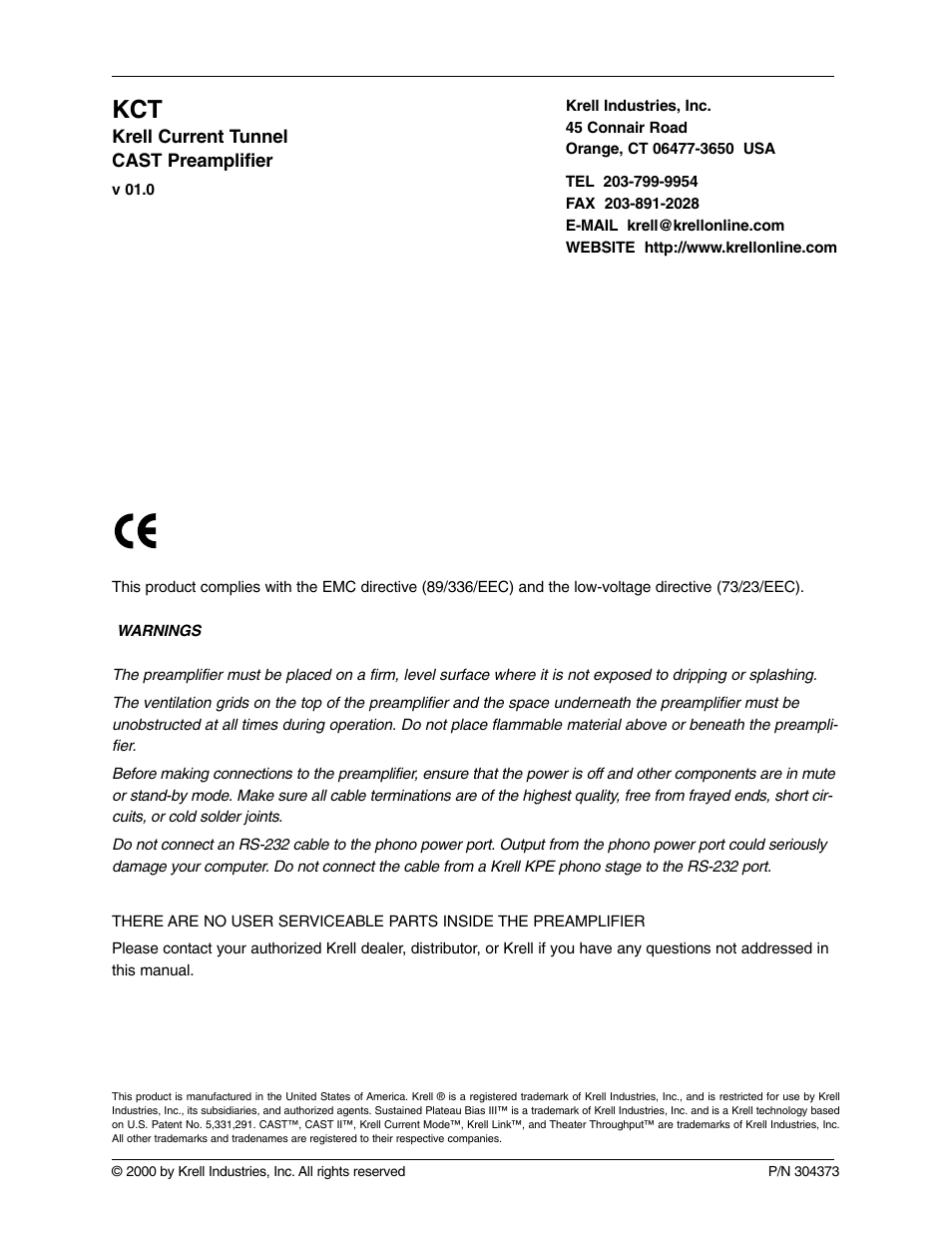 Krell Industries KCT User Manual | Page 2 / 44