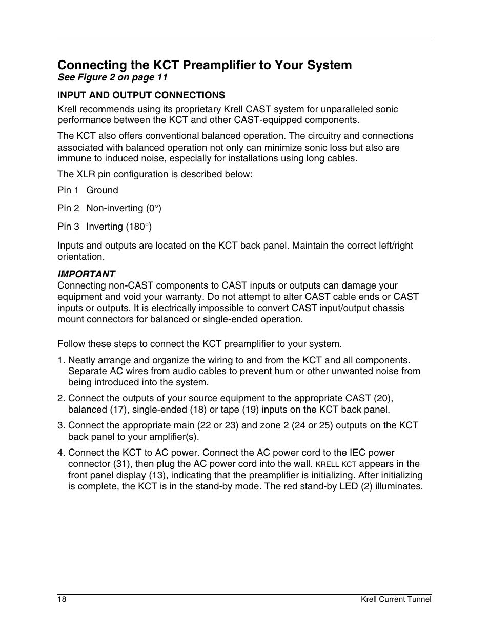Connecting the kct preamplifier to your system | Krell Industries KCT User Manual | Page 22 / 44