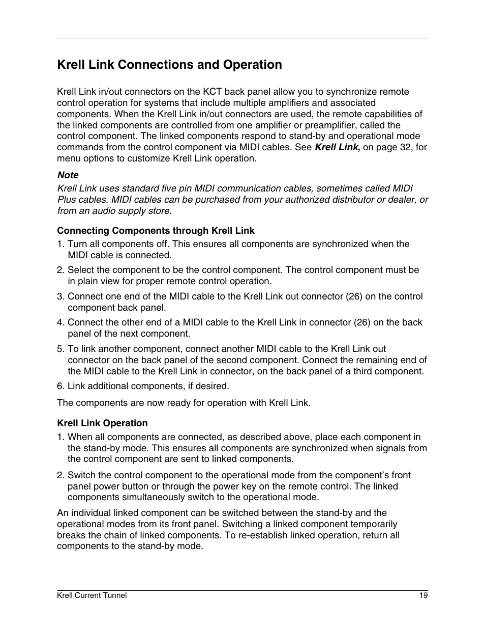 Krell link connections and operation | Krell Industries KCT User Manual | Page 23 / 44