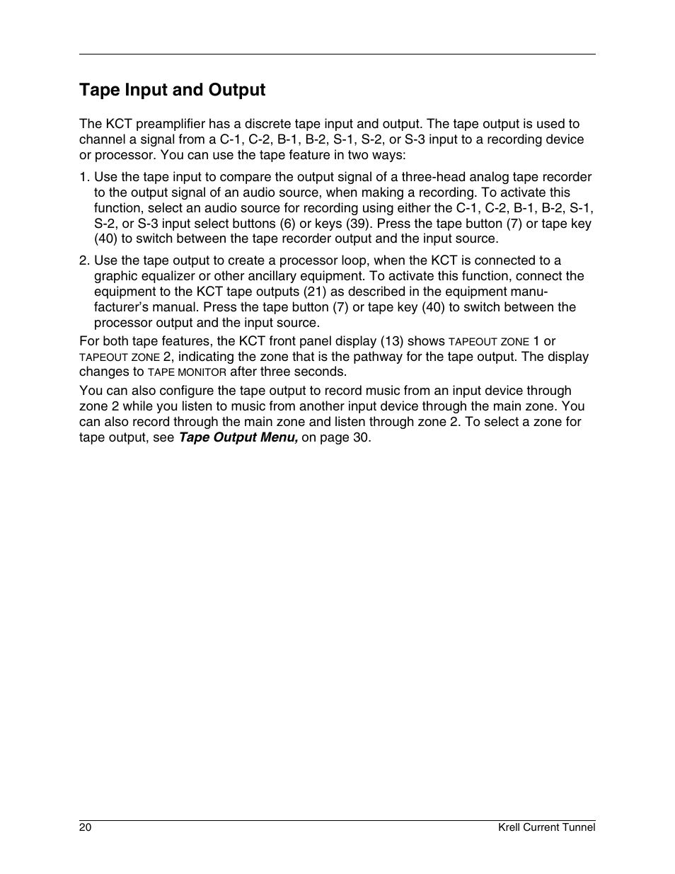 Tape input and output | Krell Industries KCT User Manual | Page 24 / 44