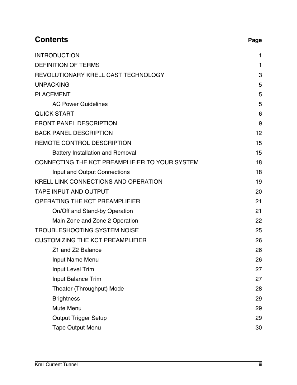 Krell Industries KCT User Manual | Page 3 / 44