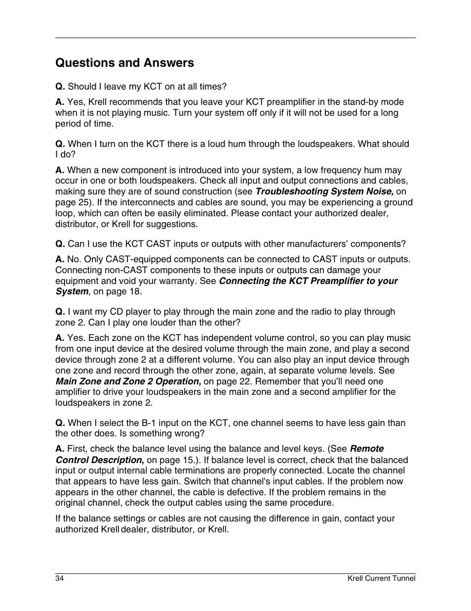 Questions and answers | Krell Industries KCT User Manual | Page 38 / 44