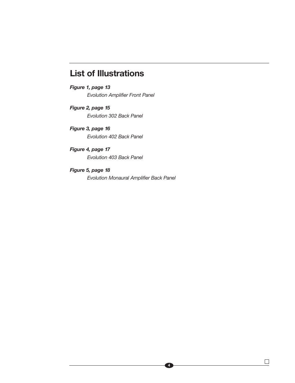 List of illustrations | Krell Industries Evolution User Manual | Page 4 / 33