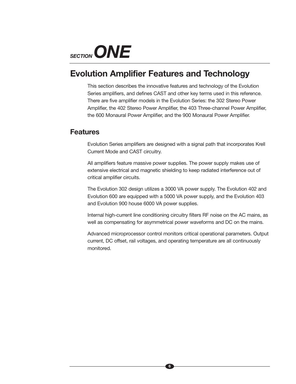 Evolution amplifier features and technology, Features | Krell Industries Evolution User Manual | Page 6 / 33