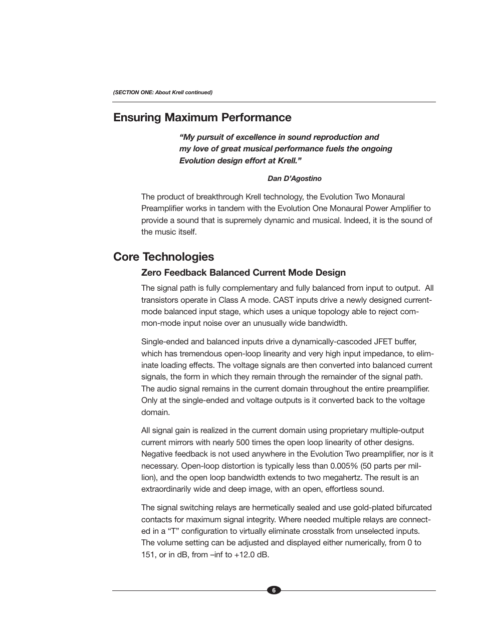 Ensuring maximum performance, Core technologies | Krell Industries EVOLUTION TWO MONAURAL PREAMPLIFIER User Manual | Page 10 / 60