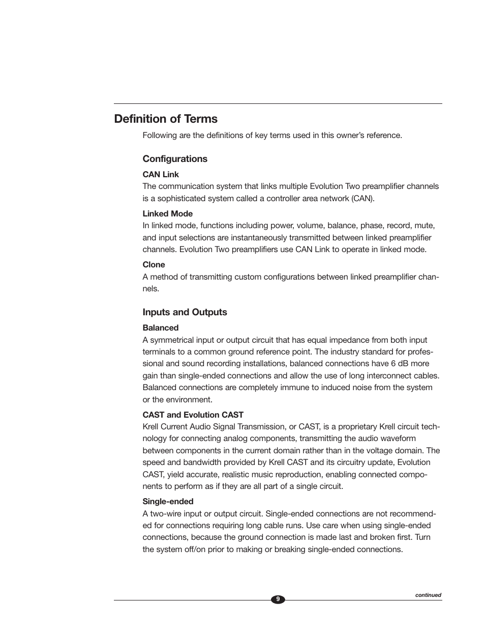 Definition of terms | Krell Industries EVOLUTION TWO MONAURAL PREAMPLIFIER User Manual | Page 13 / 60