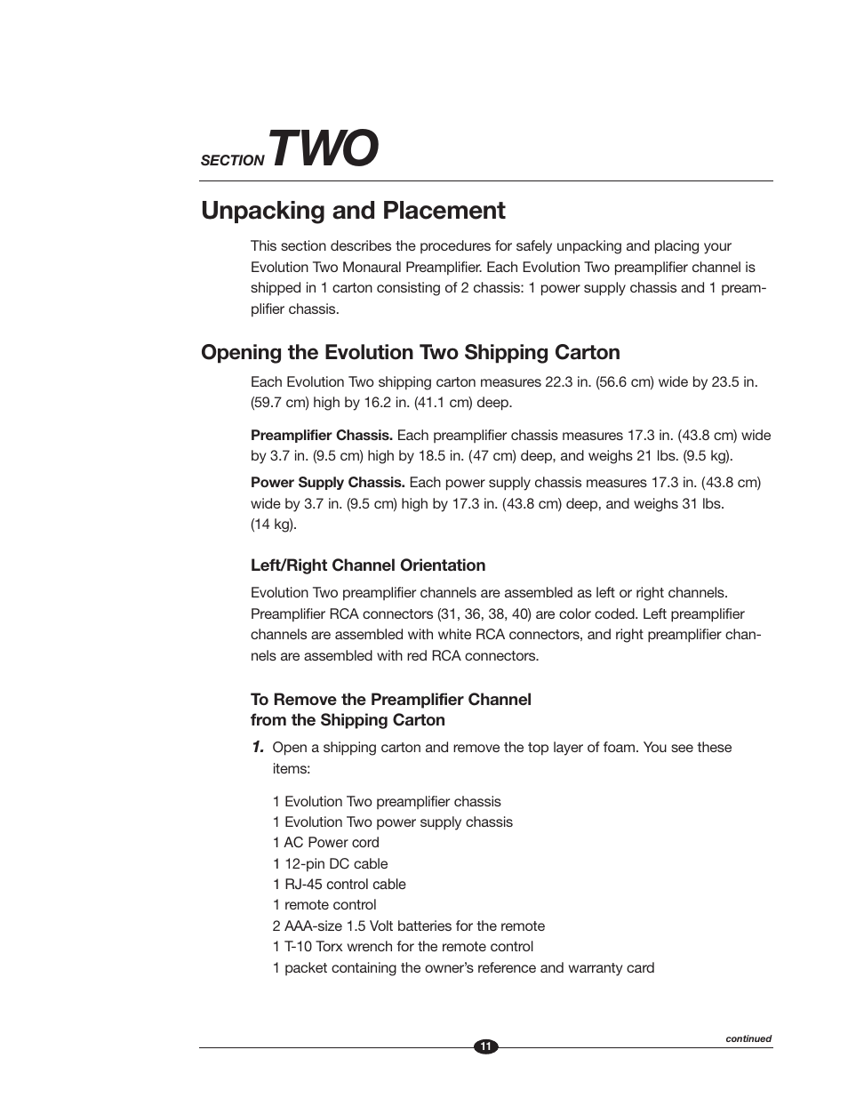 Unpacking and placement, Opening the evolution two shipping carton | Krell Industries EVOLUTION TWO MONAURAL PREAMPLIFIER User Manual | Page 15 / 60