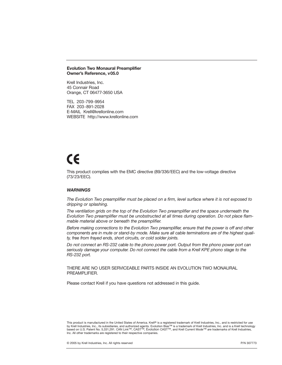Krell Industries EVOLUTION TWO MONAURAL PREAMPLIFIER User Manual | Page 2 / 60
