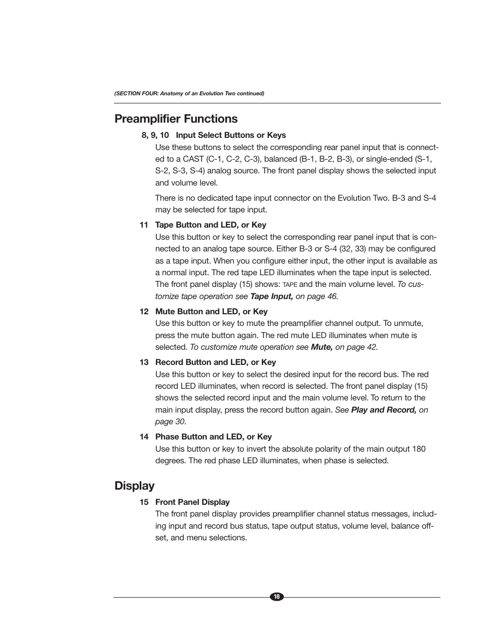 Preamplifier functions, Display | Krell Industries EVOLUTION TWO MONAURAL PREAMPLIFIER User Manual | Page 22 / 60