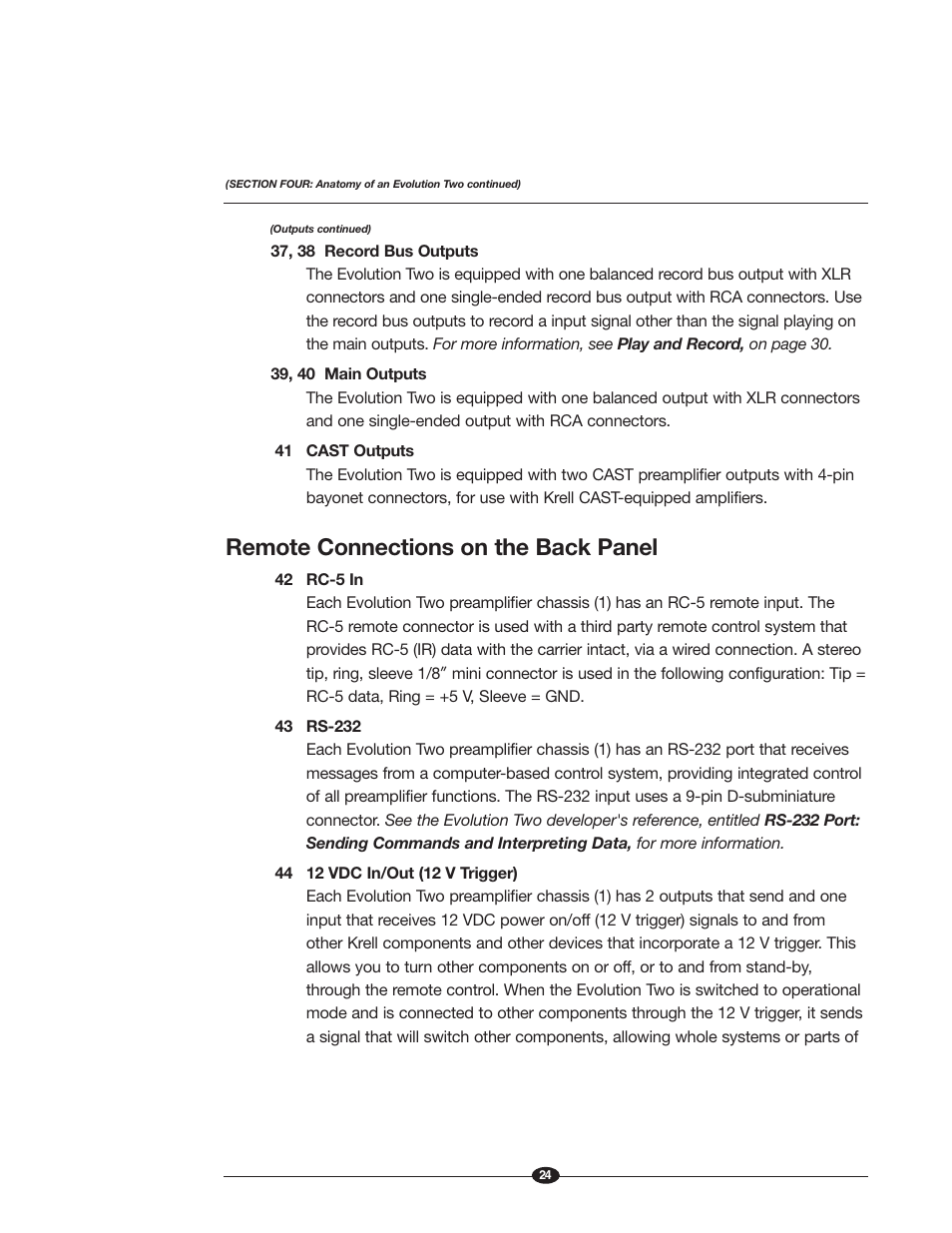 Remote connections on the back panel | Krell Industries EVOLUTION TWO MONAURAL PREAMPLIFIER User Manual | Page 28 / 60